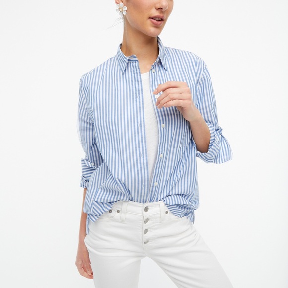 J. Crew Tops - J.Crew Size Small High Low Relaxed Oversized Button Up Top in Striped
